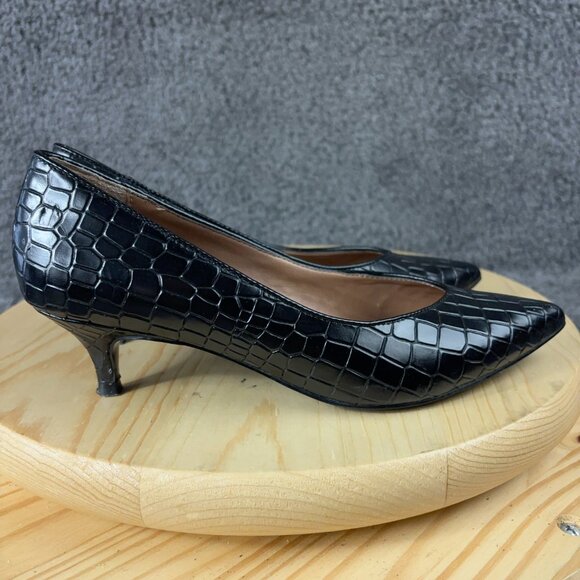 Vionic Josie Croc Kitten Heels Womens Size 7 Black Leather Pointed Toe Pump - Picture 3 of 9